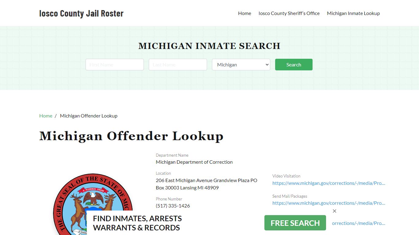 Michigan Inmate Search, Jail Rosters