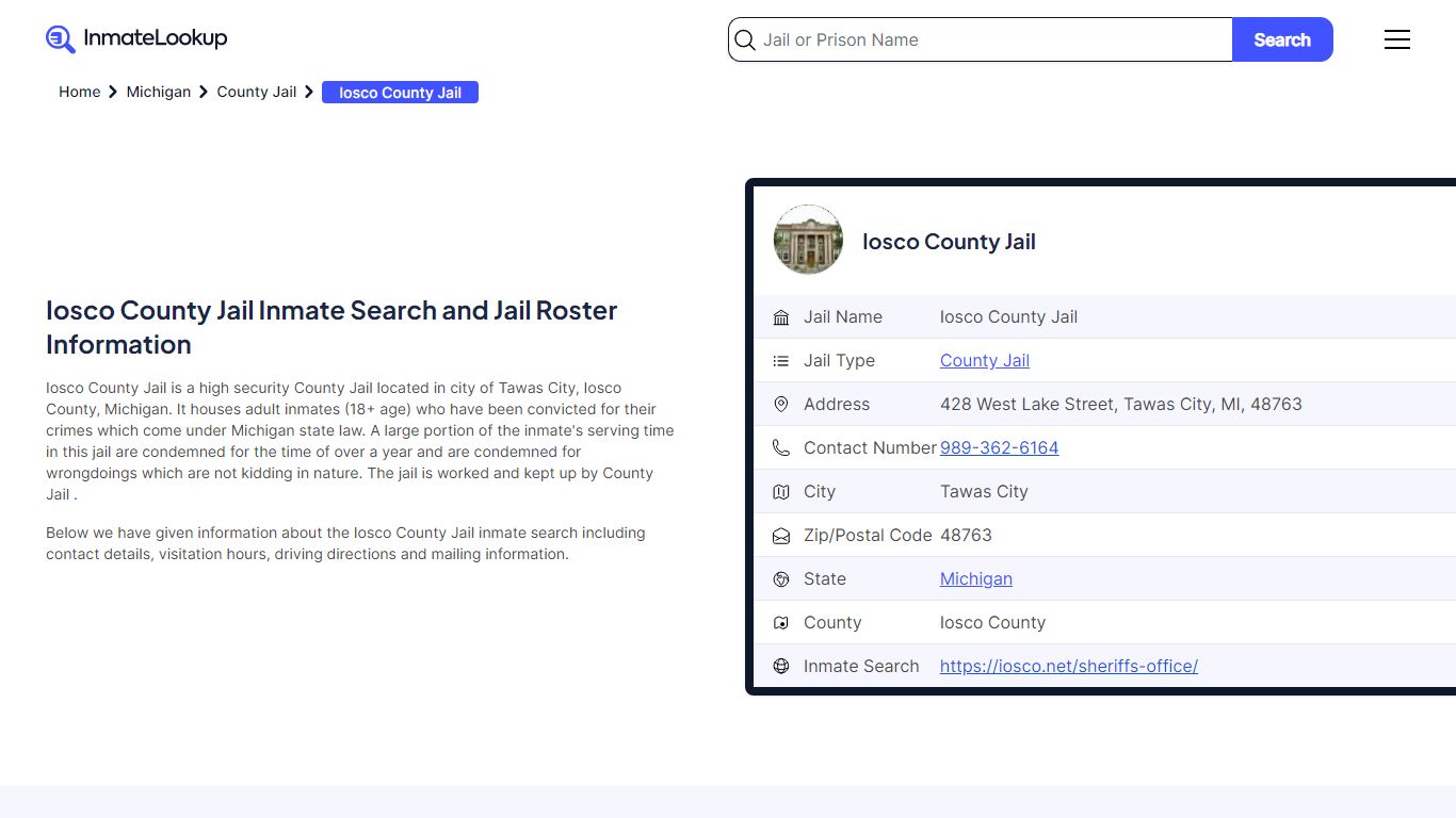 Iosco County Jail Inmate Search and Jail Roster Information - Inmate Lookup